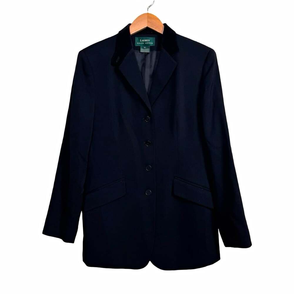 Lauren Ralph Lauren Black Wool Lined Blazer Single-Breasted 4-Button Size 8